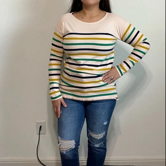 J Crew Peach Striped 3/4 Sleeve Tunic Top Size XS - Picture 4 of 6